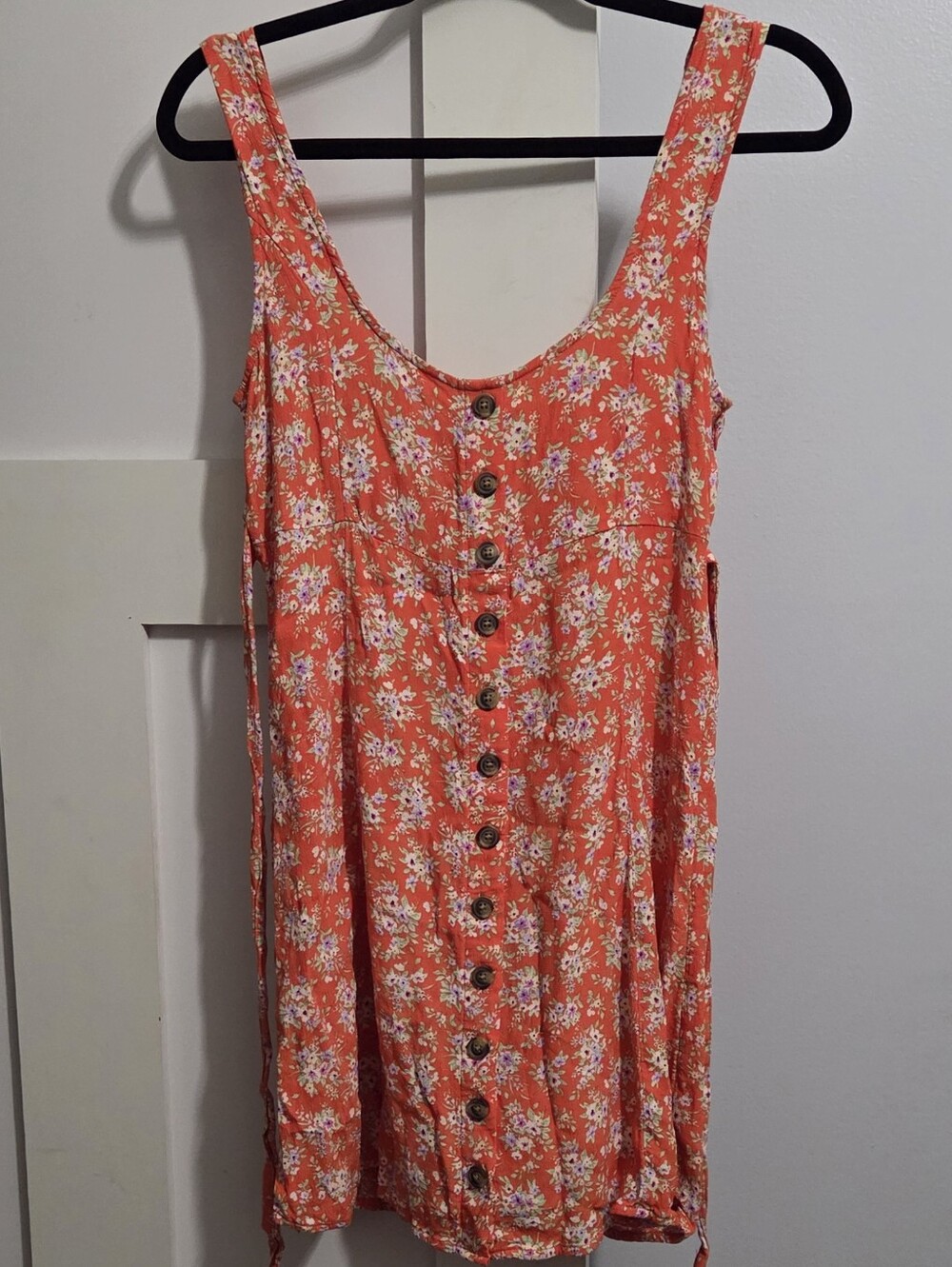 American Eagle Outfitters Coral Orange Floral Button-Front Dress
